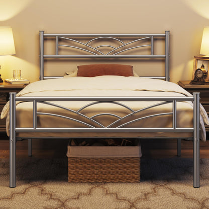 Yaheetech 3ft Single Metal Bed Frame with Cloud-inspired Design, Silver