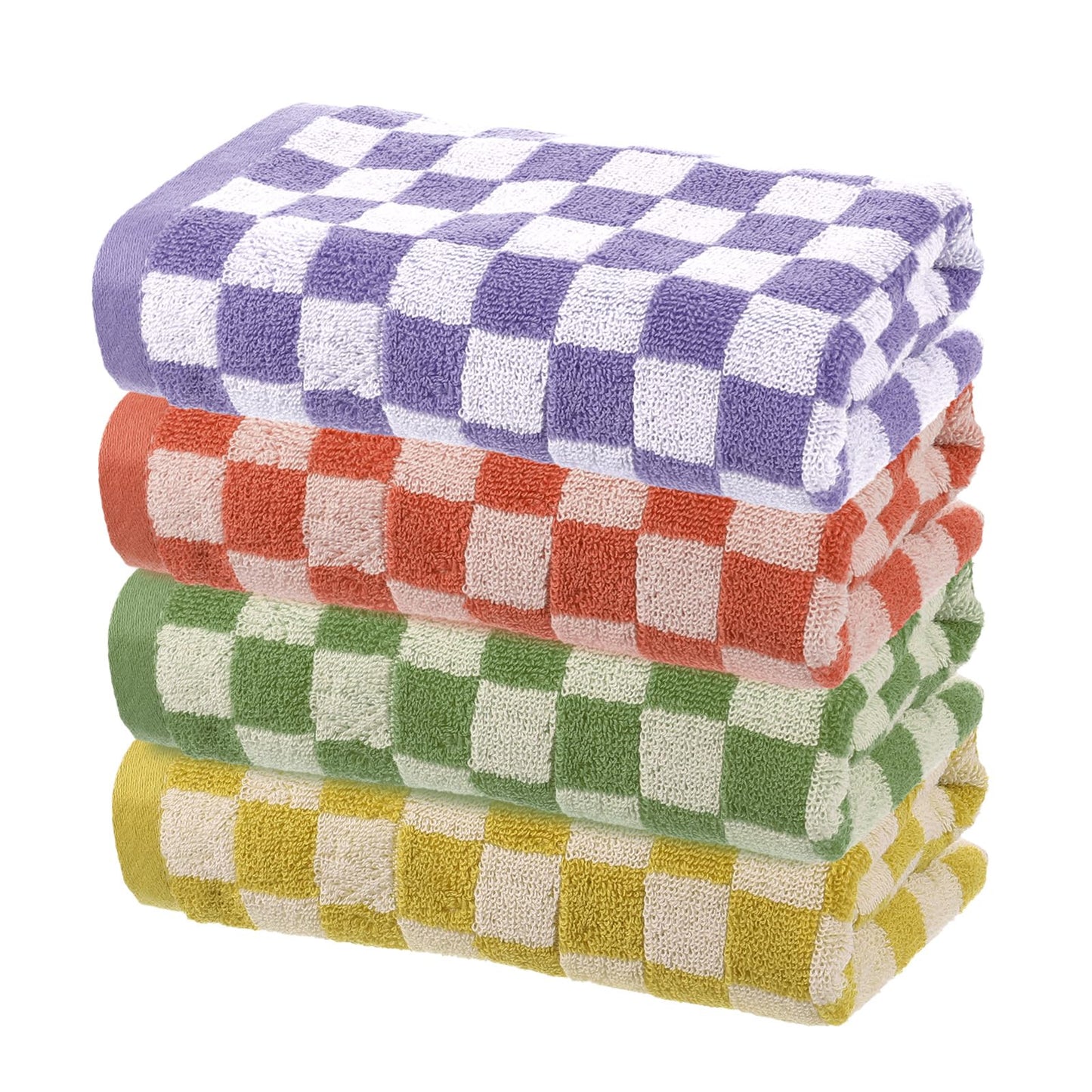 sourcing map 4 Pcs Bathroom Hand Towels Yellow/Green/Red/Purple Soft Absorbent Face Towels Cotton Wash Cloths 13 x 29 Inch Kitchen Hand Towels for