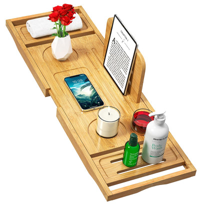 Bathtub Tray Caddy - Bath Tray - Bath Tub Tray Caddy - Bamboo Bath Tray for Tub - Expandable Size, Fits Most Tubs