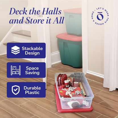 Homz Holiday Plastic Storage Bins, Resin, Getaway Solids, 41 Quart-34.38" x 15.5" x 6"