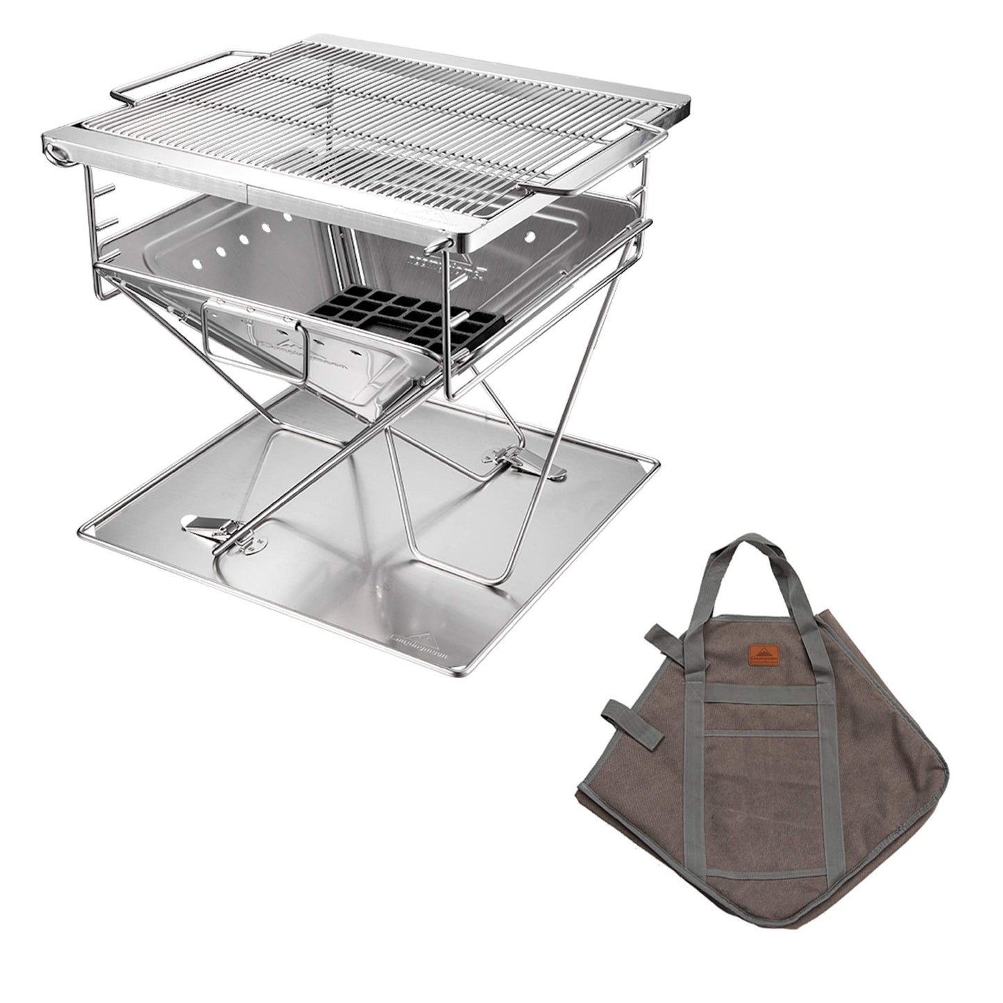 CAMPINGMOON 3-in-1 Portable Stainless Steel Wood Burning Grill and Fire Pit 14x15.35-inch with Carrying Bag MT-035