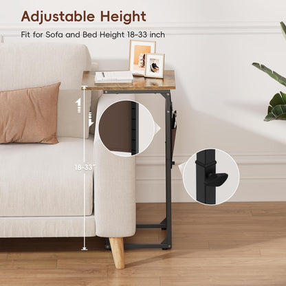 Vagusicc C-Shaped Side Table, Height Adjustable Sofa Side Table, Bedside Table with Cloth Storage Bag, C Tables End Table for Small Spaces