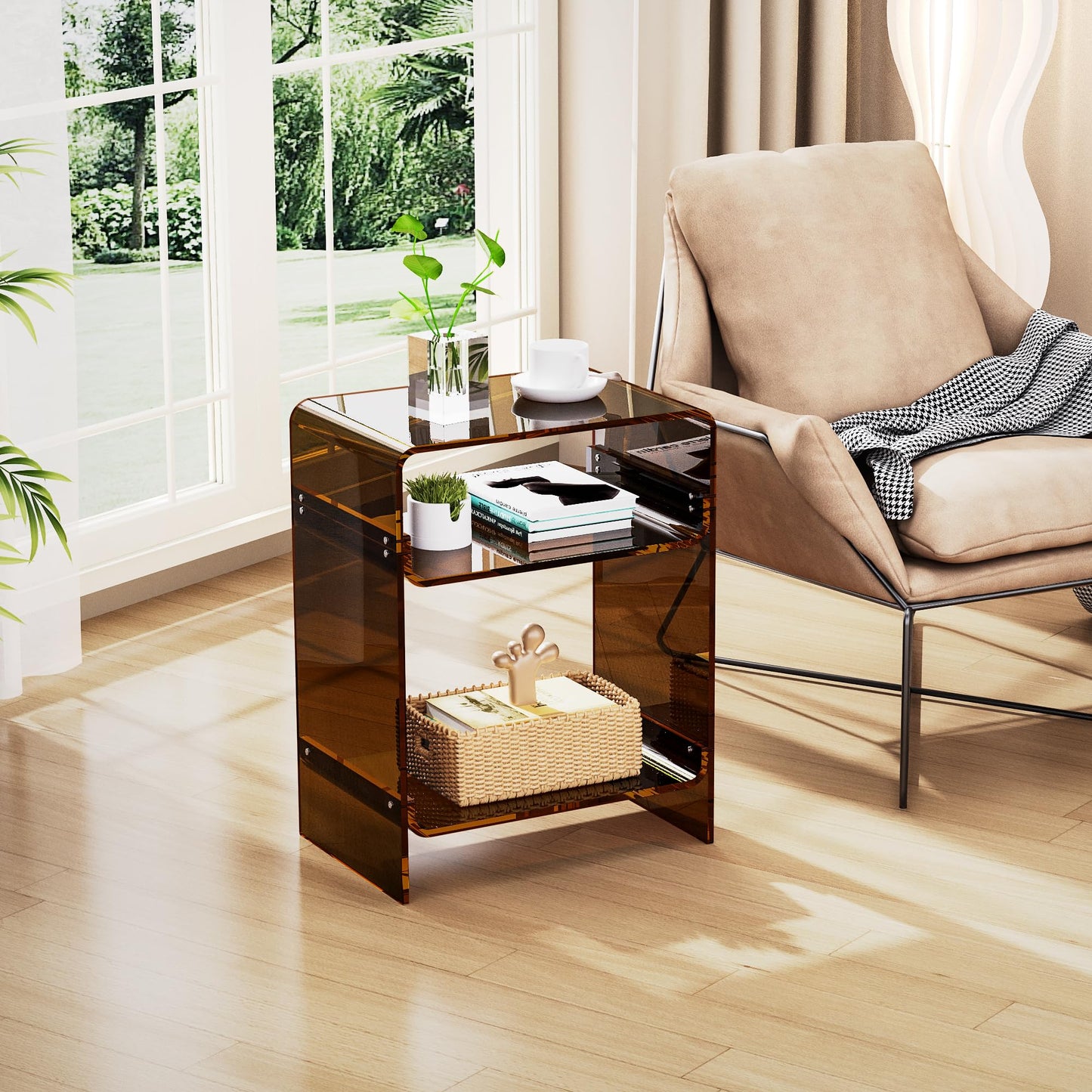 solaround Acrylic Side Table, 45 x 30 x 58 cm, Dark Brown