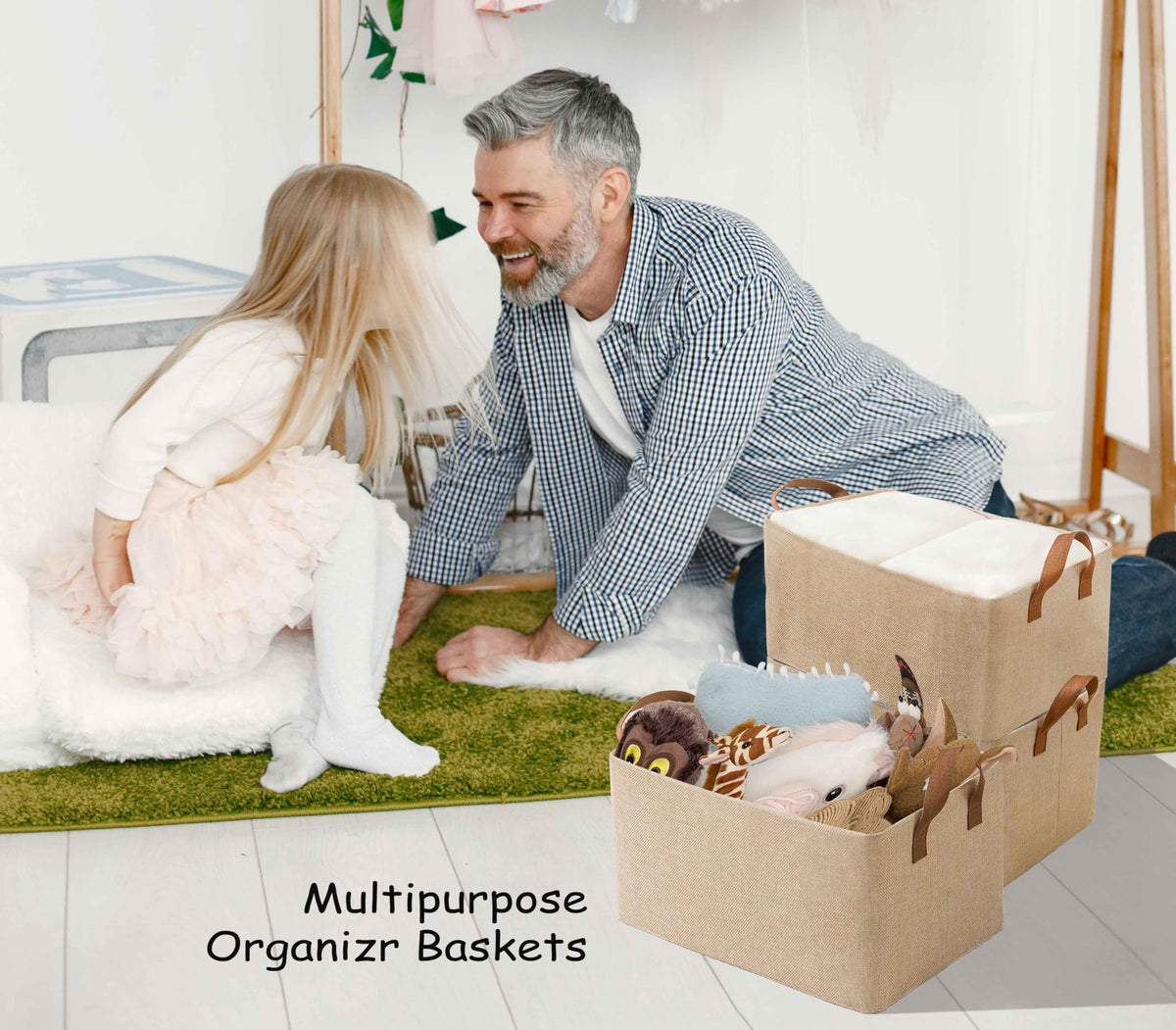 AARAINBOW Closet Storage Baskets 4 Pcs, Foldable Fabric Storage Baskets with Steel Frame