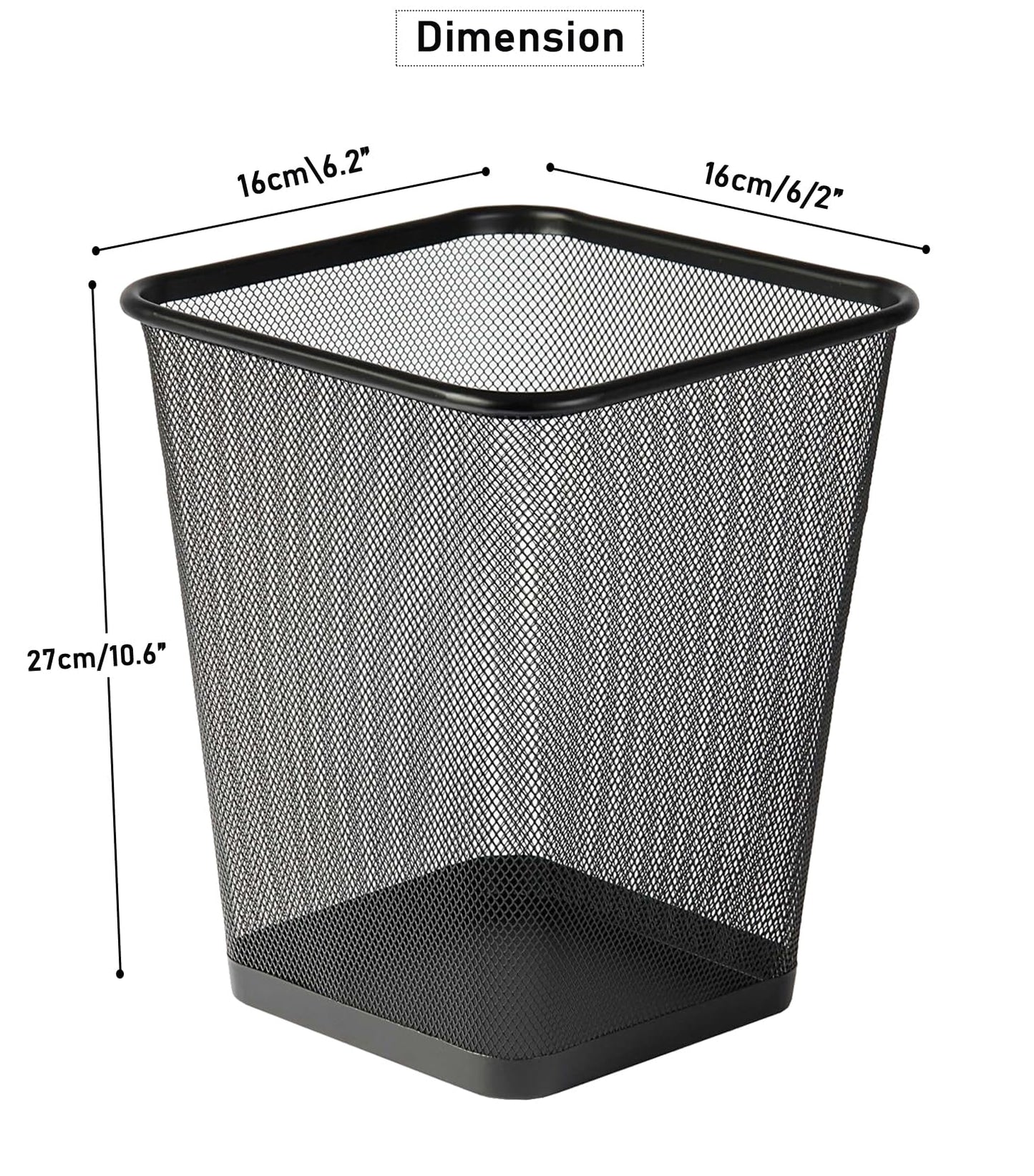 Best House | Metal Mesh Bins | Square | 9 Litres | BLACK | Pack of 1 | Metal Wire Waste Basket Paper Bin | Lightweight and Sturdy Rubbish Bin