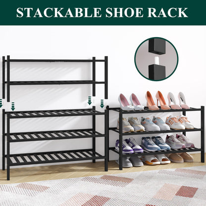 smiry Natural Bamboo Shoe Rack, 3 Tier Wooden Stackable Shoe Storage Organiser, Free Standing Shoes Storage Shelf for Entryway, Hallway, Small Spaces