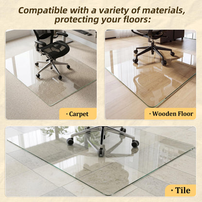 Koonmi Tempered Glass Chair Mat, 117 x 140 cm, Clear