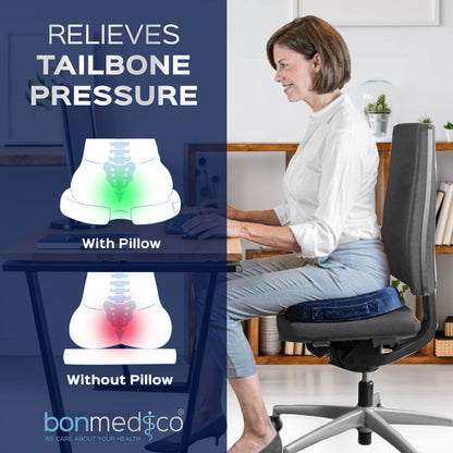 Gel Seat Cushions for Pressure Relief – Non-Slip Memory Foam Coccyx Cushion for Tailbone Pain Relief, Orthopaedic Seat Cushion for Office Chair & Car