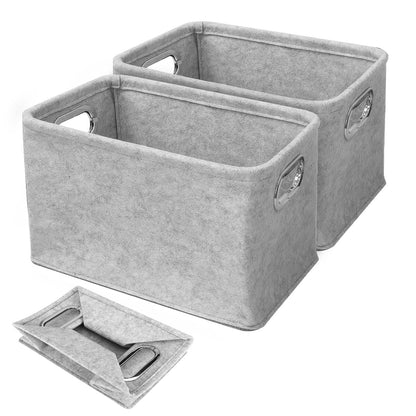Elyrau Felt Fabric Storage Baskets with Handle, 2 Pieces, Light Grey