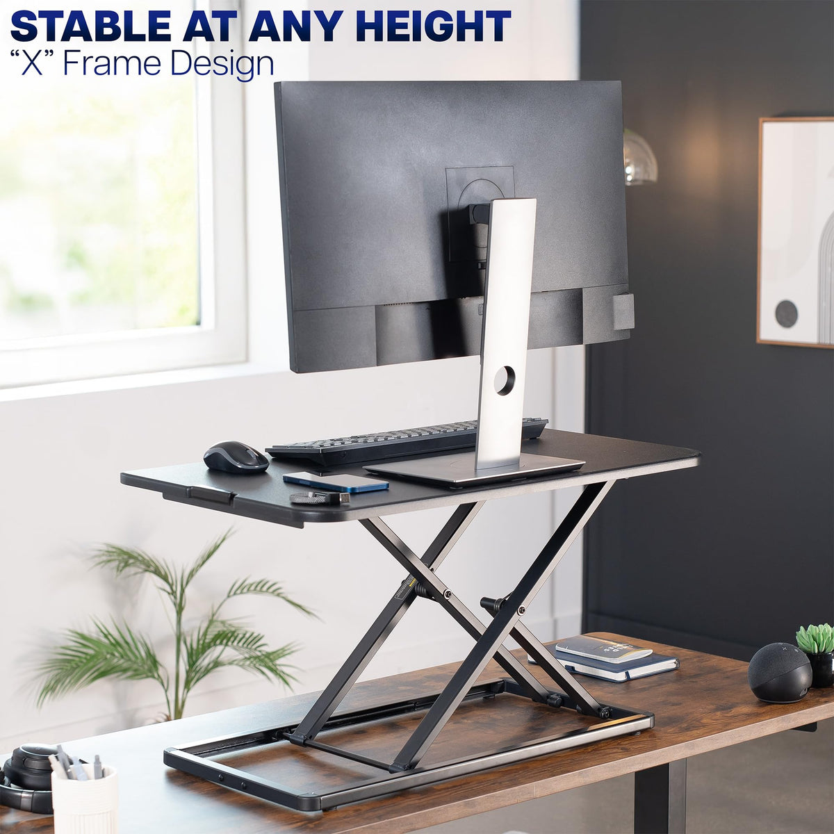 VIVO Economy Single Top Height Adjustable 29 inch Standing Desk Converter, Sit Stand Tabletop Monitor and Laptop Riser Platform Workstation