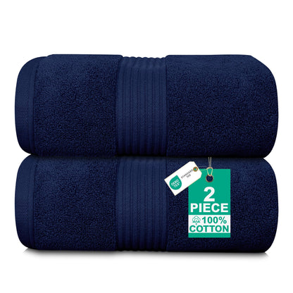 Luxury Set of 2 Jumbo Bath Sheets 100x150cm - Zero Twist 580 GSM (Navy)