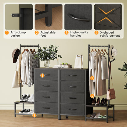 ODK 3 in 1 Chest of Drawers Bedroom, 4 Fabric Drawers, Black, 30x75.5x120cm