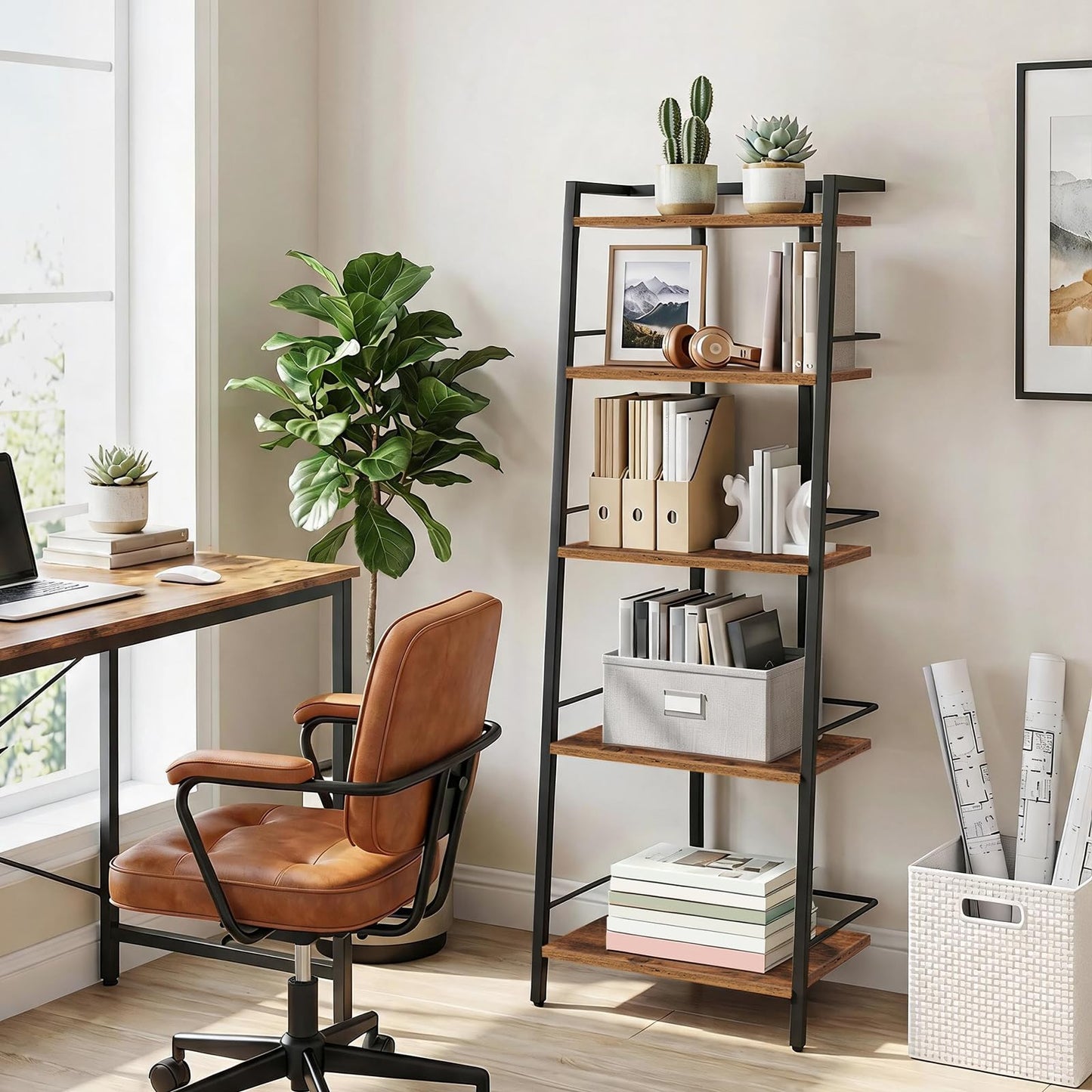 MAHANCRIS Ladder Shelf, Book Shelf, Ladder Shelving Unit, Narrow Bookcase
