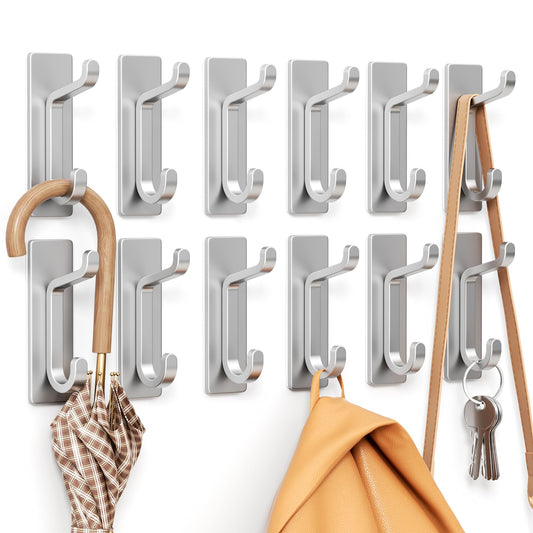 pickpiff Self Adhesive Hooks for Hanging, Extra Sticky Metal Stainless Hooks for Coat Towel Key Hat, Wall Mounted Heavy Duty, Removable Hanger for