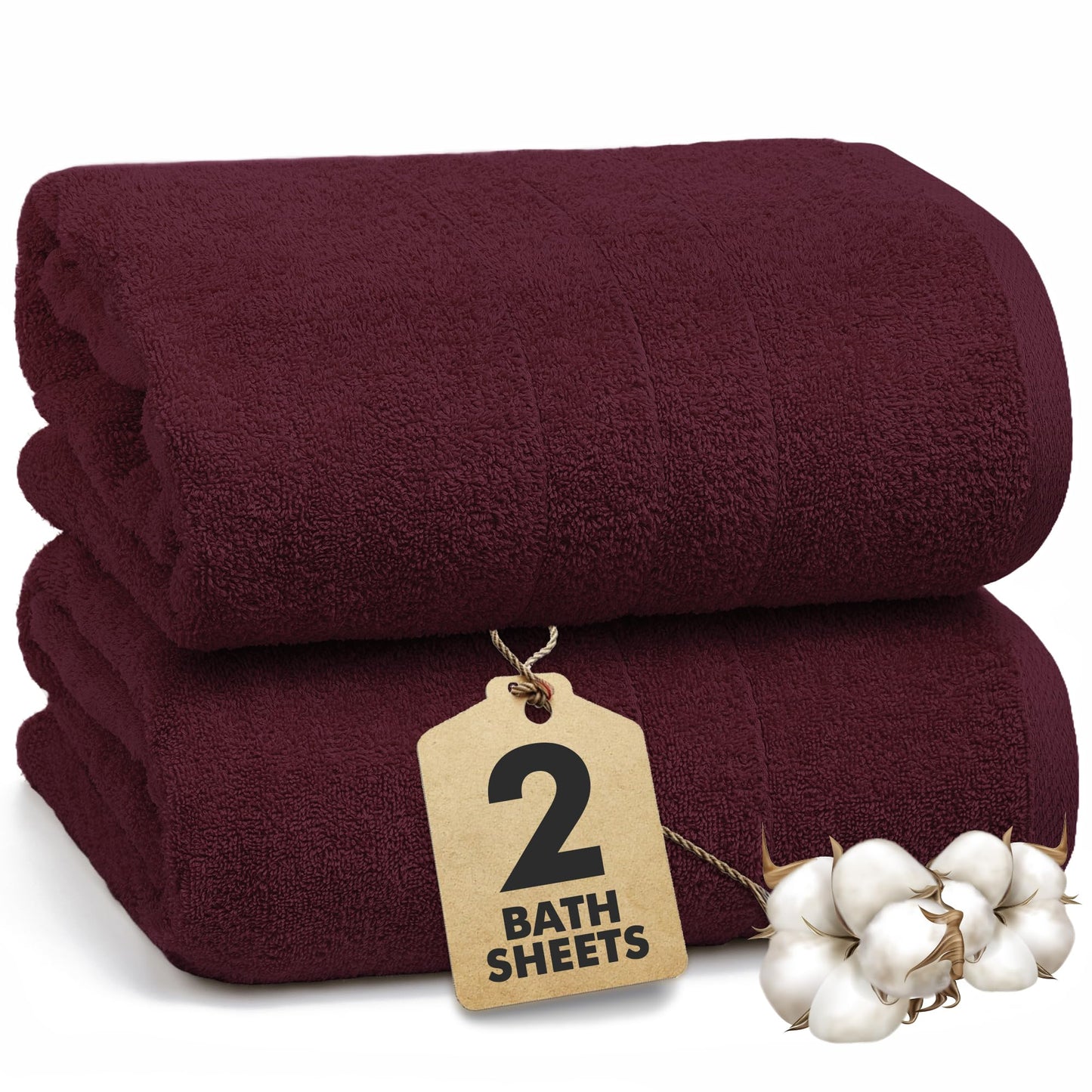 Novo Home Bath Sheets - Extra Large Bathroom Sheet Set – 550 GSM Pack of 2 Jumbo Towels Burgundy (90x180cm)