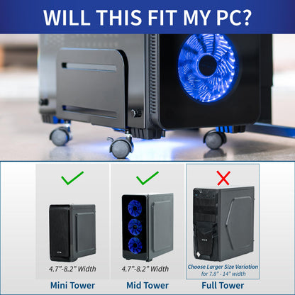 VIVO Computer Tower Desktop ATX-Case, CPU Steel Rolling Stand, 4.7 to 8.2 inch Wide Adjustable Mobile Cart Holder with Locking Caster Wheels