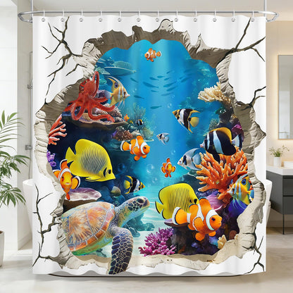 Dazzlewall 3D Fish Shower Curtain for Bathroom Mould & Mildew Resistant
