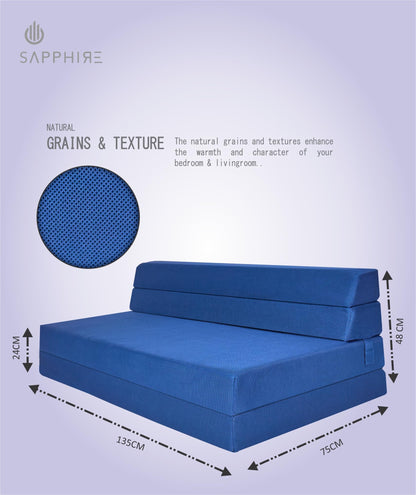 SAPPHIRE Tri-Fold Foam Mattress - The Perfect 12cm Futon Z Bed & Sofa chair for Guests and More! (Double Navy)