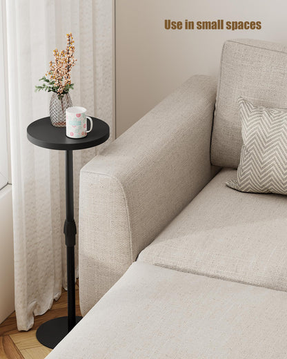 TUTOTAK Tall Round Side Table, Adjustable height, Small End Table, Set of 2, Drink Table, Pedestal Side Table, livingroom, Black TB01BK0962EU