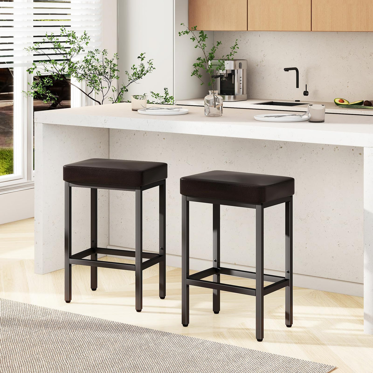 YMYNY 66cm Bar Stools Set of 2 - PU Leather Breakfast Bar Stools, HBS513K