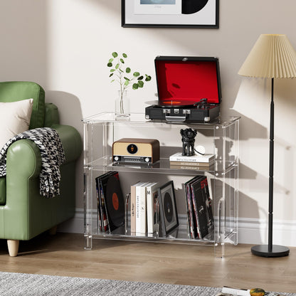 solaround Clear Acrylic Record Player Stand, with Vinyl Records Storage