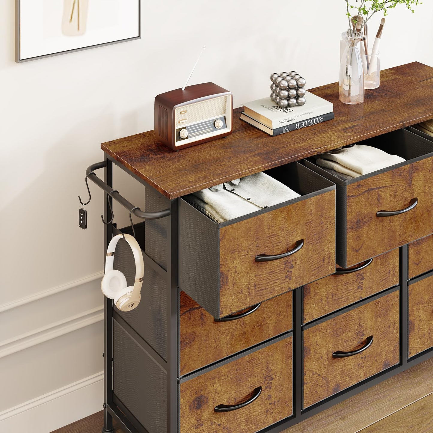 Chest of Drawers 9-Drawer Storage Unit Bedroom Rustic Brown(100x30x65cm)