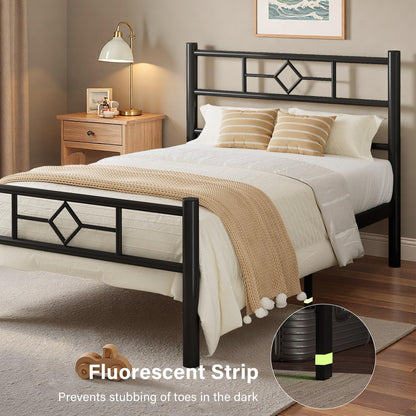 Feonase Single Bed Frame 3ft with Headboard & Footboard, Single Metal Bed Frame with Heavy Duty Metal Slat Support, Ample Under-bed Storage