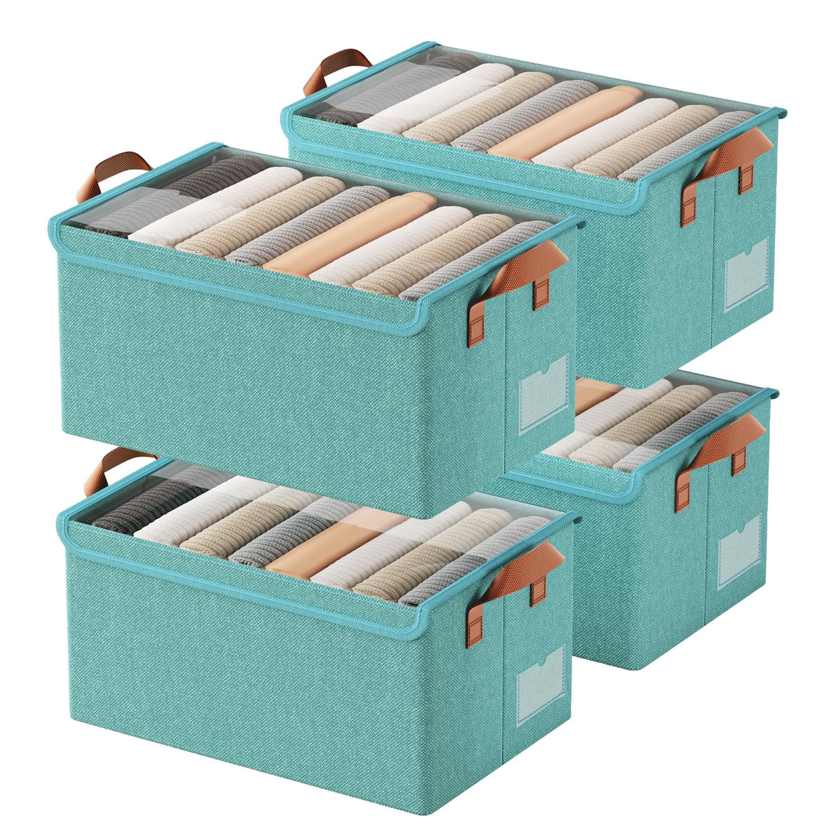AARAINBOW Wardrobe Clothes Storage Box with Lid & Handle, 4 Pcs Fabric Storage Boxes with Metal Frame