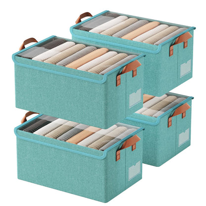 AARAINBOW Wardrobe Clothes Storage Box with Lid & Handle, 4 Pcs Fabric Storage Boxes with Metal Frame