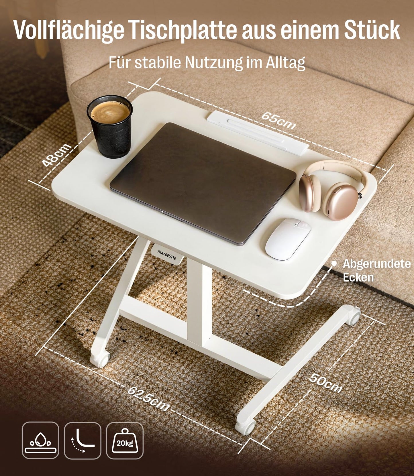 MAIDeSITe Fit Pro Over Bed Table with Wheels, Height Adjustable Desk