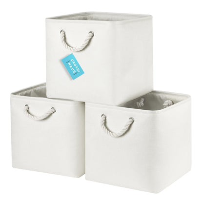 OrganiHaus Fabric Storage Boxes, Set of 3 Foldable 30X30 Cube Organiser Bins with Rope Handles for Shelves, Nursery & Closet