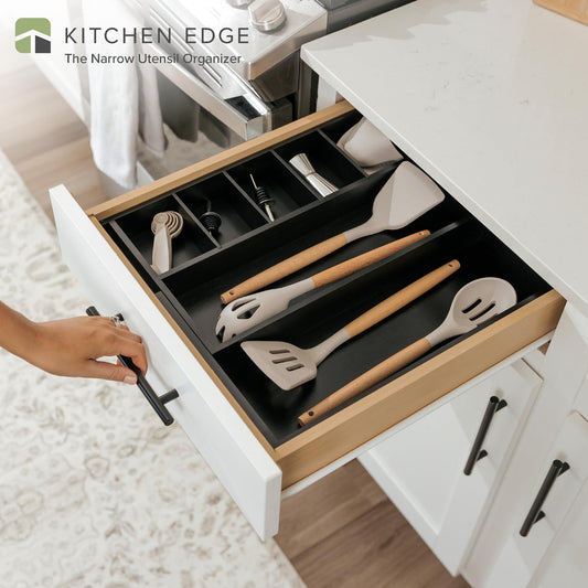 Grehge ustable Kitchen Drawer Organiser for Utensils and Junk, Expandable to 28 Inches Wide, 9 Compartments, 100% Bamboo