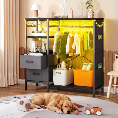 YITAHOME Wardrobe Chest of Drawers with Hanging Rail 120cm Black