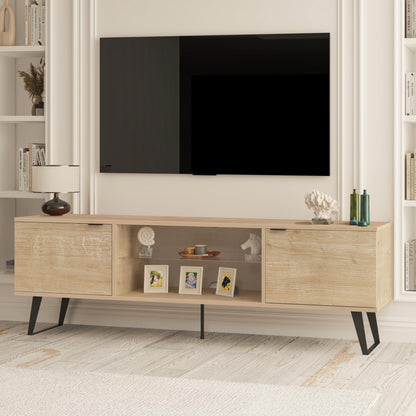 Uniqtrio TV Stand Cabinet | Walnut TV Unit with Glass Shelf | TV Cabinet | TV Stand Unit | TV Units for Living Room | TV Table |Soft Closing Hinges