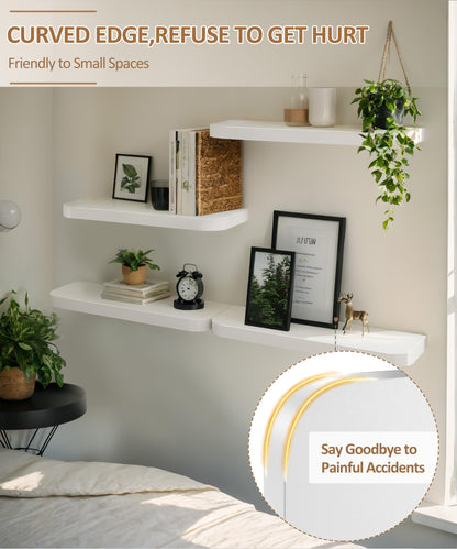 Gronda White Floating Shelves for Wall, Set of 2 Modern Midcentury Wall Mounted Shelf Curved Edge Design with Large Decor Storage Display Shelf for