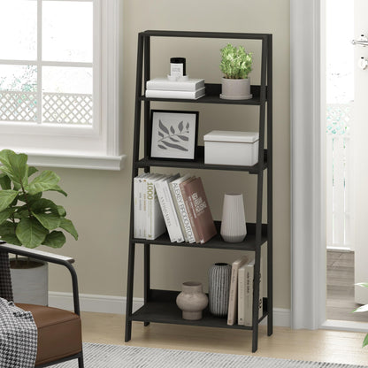 Furinno LADDER Book Shelf, 5-Tier Ladder Shelf, Bookshelf, Display Storage Shelves, 13 x 23.6 x 53.5, for Living Room, Home Office, Espresso