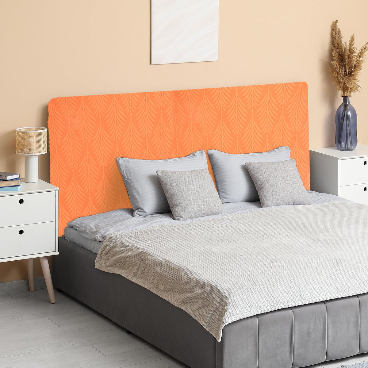 sourcing map Bed Headboard Slipcover, 150cm Jacquard Fabric Stretch Protector Covers, Dustproof Cover for Queen Size Headboard Bedroom Decor, Orange