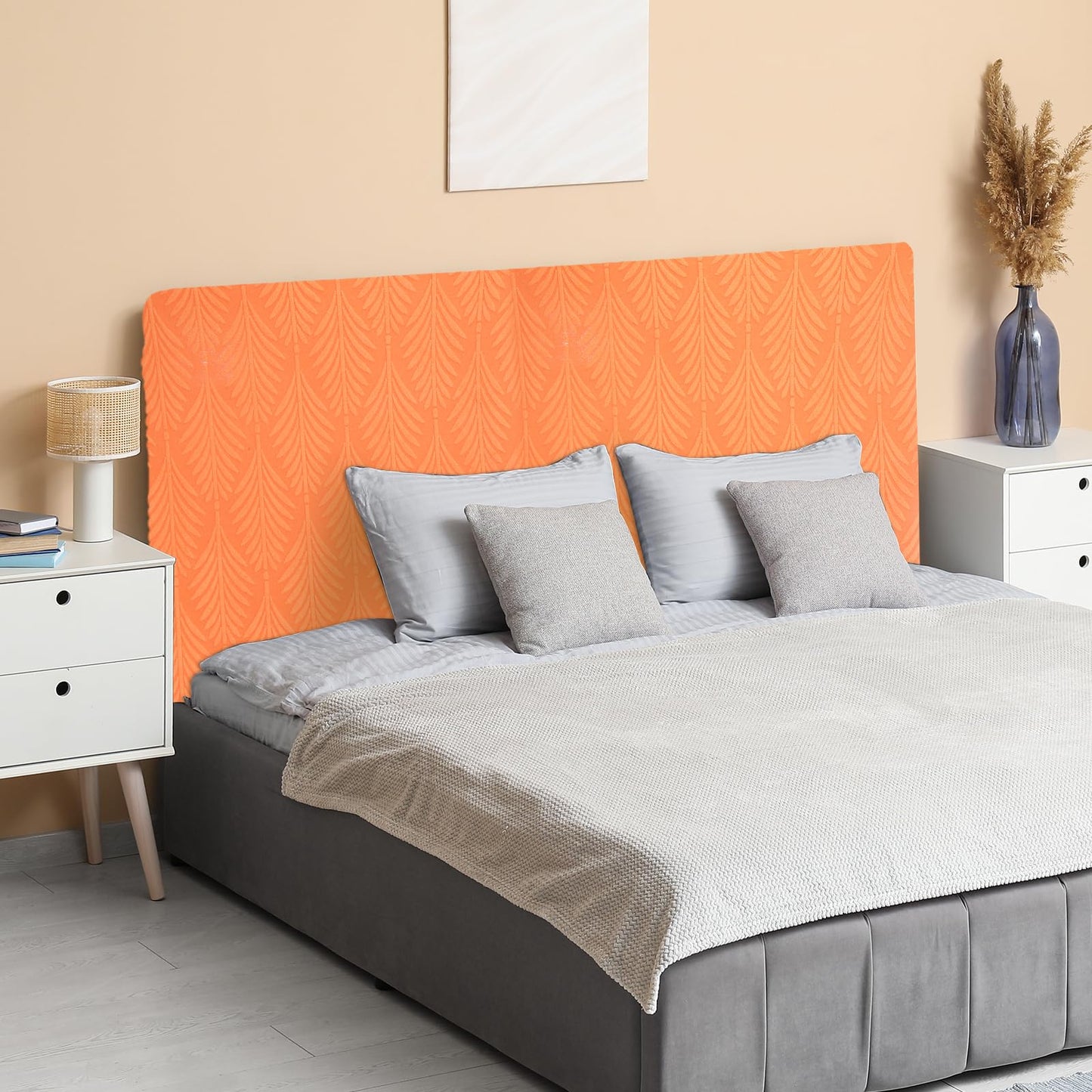 sourcing map Bed Headboard Slipcover, 180cm Jacquard Fabric Stretch Protector Covers, Dustproof Cover for 1.8m Headboard Bedroom Decor, Orange