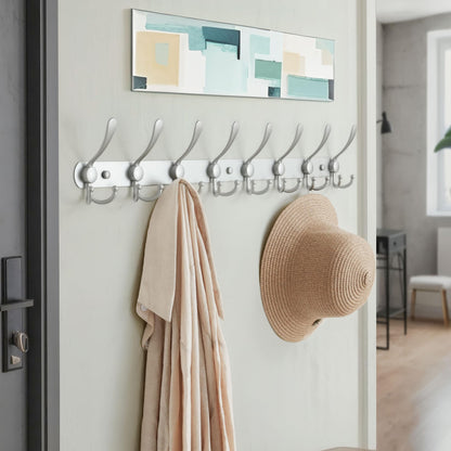 Dseap Coat Rack Wall Mount - 74cm Long 8-Tri-Hooks Heavy Duty Coat Hanger Rail Wall Hooks for Hanging Coats Hats Clothing Clothes Purse Mudroom