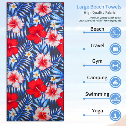 Vorvowry Microfibre Beach Towels for Adults Women Men Extra Large Lightweight Quick Dry Sand Free Travel Towel Double Sided Printing for Swim Sports