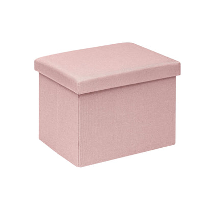 Bonlife Ottoman Storage Box - Foldable Rectangular Footstool for Living Room, Kids Toy Chest with Lid, Multi-Use Seat & Storage, Pink, 42x32x32 cm
