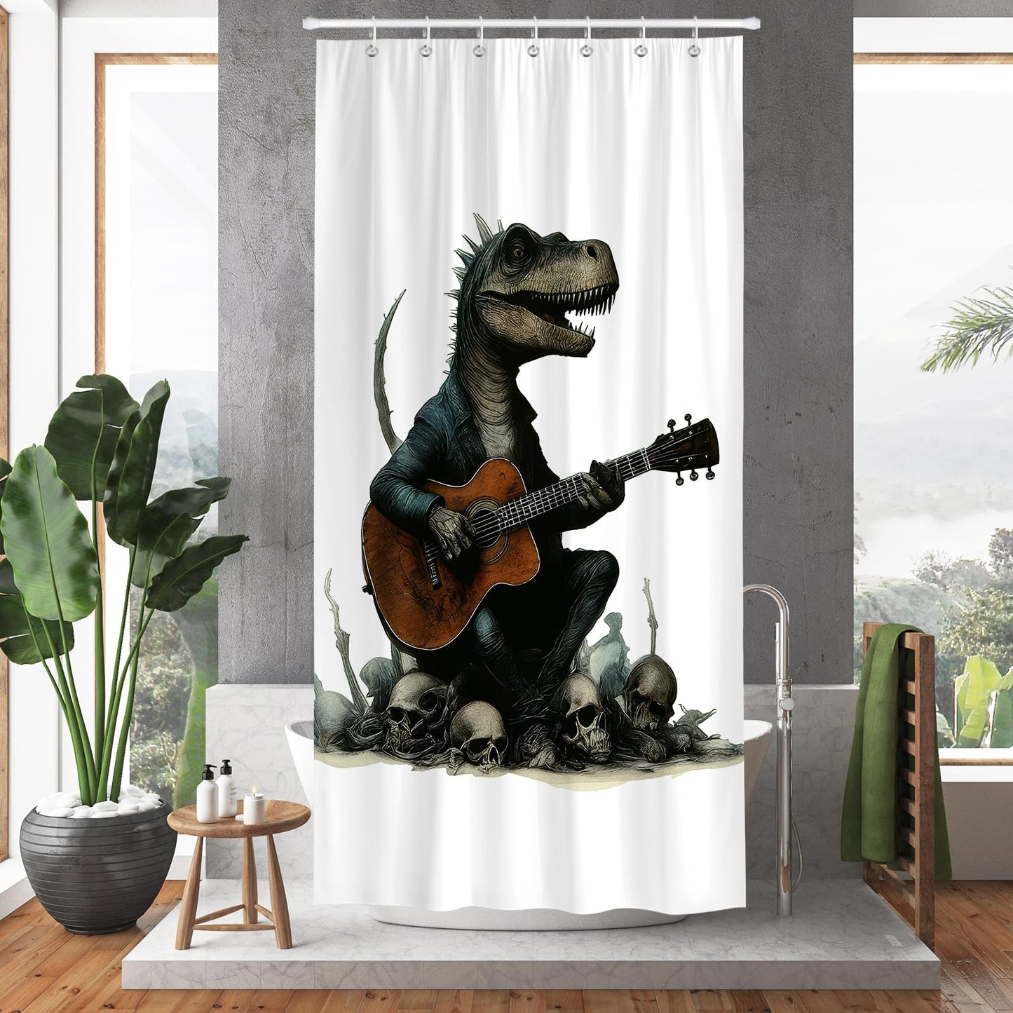 Hopomoon Funny Dinosaur Shower Curtain,Waterproof Polyester Fabric Fun Animal Bath Curtain with 12 Hooks,180 x 90 cm