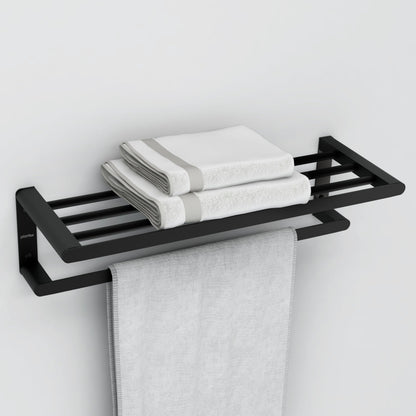Plantex Space Aluminium Towel Rack with Fix Towel Rod/Towel Bar/Towel Hanger/Towel Stand for Bathroom/Bathroom Accessories (Gray)