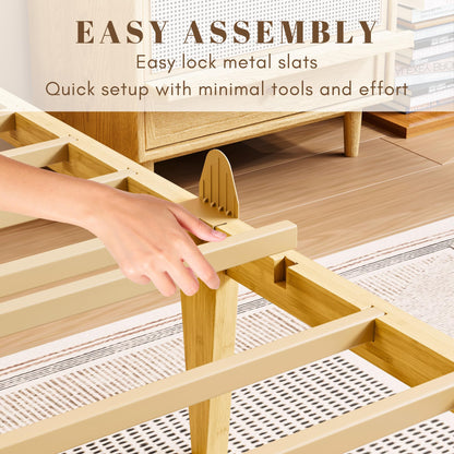 Hunlostten Single Bed Frame Wooden with Headboard - Bamboo Wood Bed Frames with Metal Slats Support and Underbed Storage Bedroom Furniture