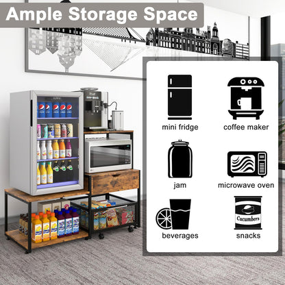 PUNCIA Mini Fridge Stand with Storage, Coffee Bar Cabinet with Drawer