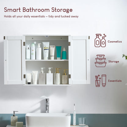 Bath Vida Double Door Shutter Wall Mounted Bathroom Cabinet, Wood, White