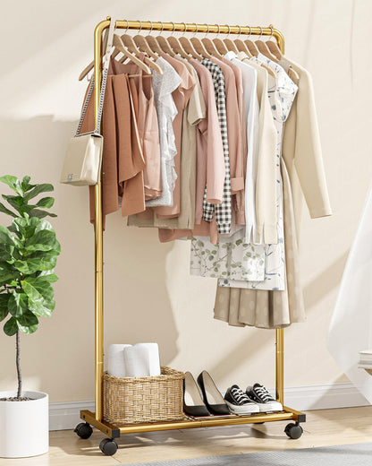 Sakugi Clothes Rail - Movable Clothes Rack with Bottom Shoes Shelf, Heavy-Duty Clothing Rail for Hanging Clothes, Coats, Dresses, Clothes Rail for