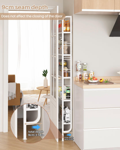 Ornestia Metal Narrow Storage Unit for Behind Door Storage（White）