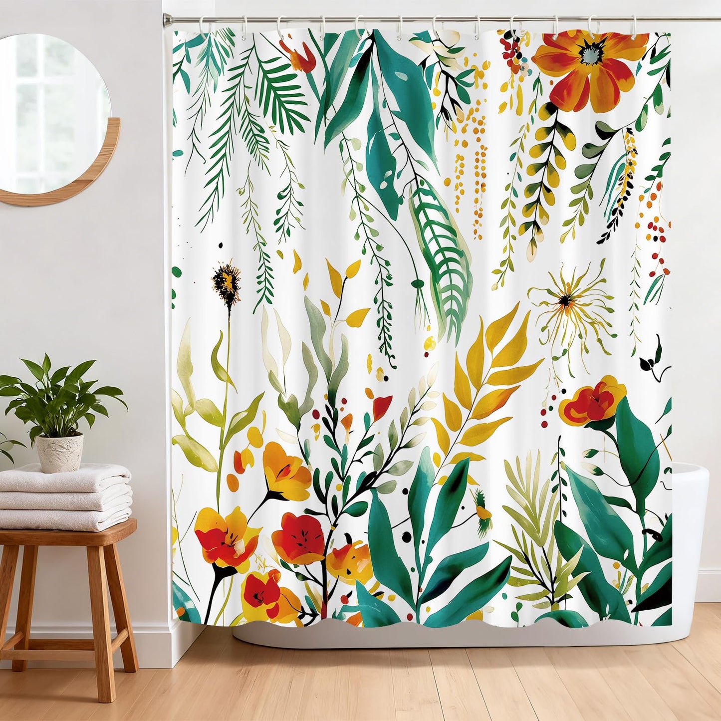 BREASOME Bohemian Floral Shower Curtain 180 x 180 cm for Bathroom Decor Mould Proof Waterproof Polyester Fabric Bath Curtain with 12 Hooks