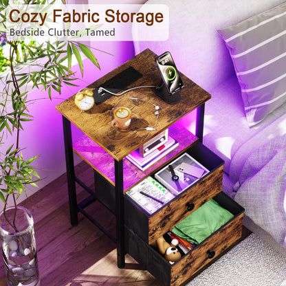 LOAKEKEL Bedside Table, Side Table with Charging Station, Bed Side Table